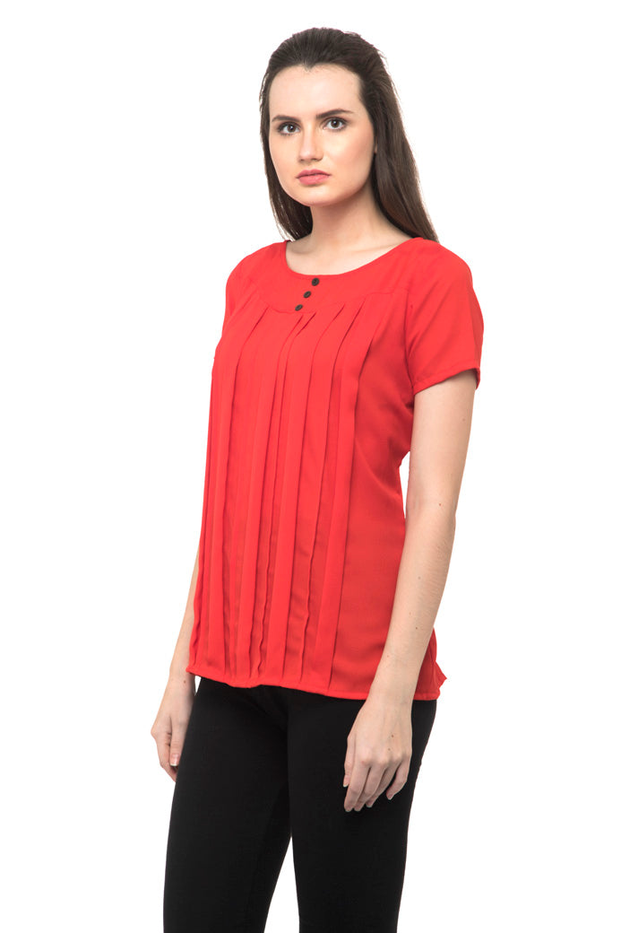 Red flounce skater long top