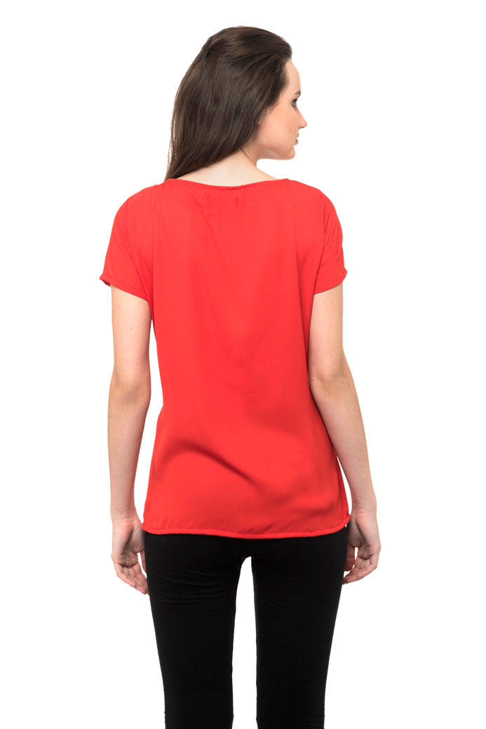 Red flounce skater long top