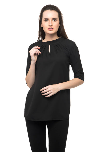 Keyhole front halter neck black top
