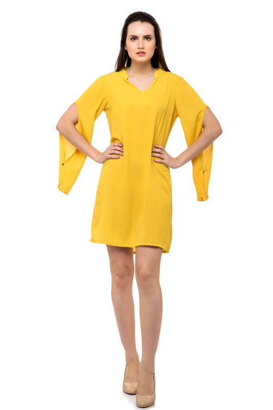 Flounce sleeves yellow mini dress
