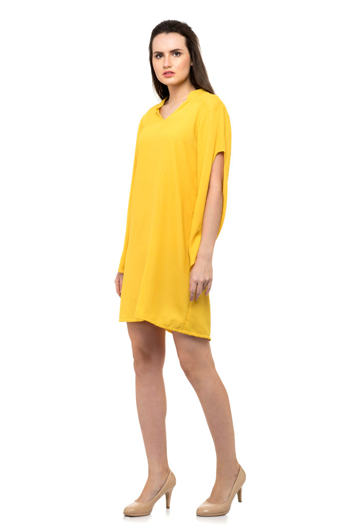 Flounce sleeves yellow mini dress