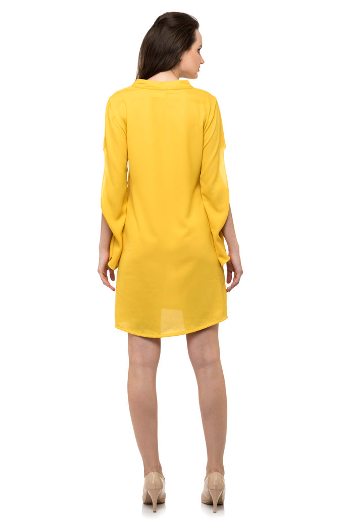 Flounce sleeves yellow mini dress