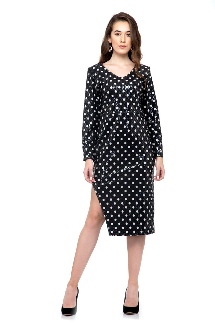Solid Split Full Sleeve Pencil Dress