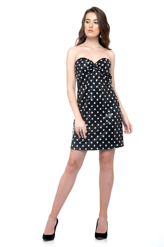 White Polka Dot Circle Bandeau Dress