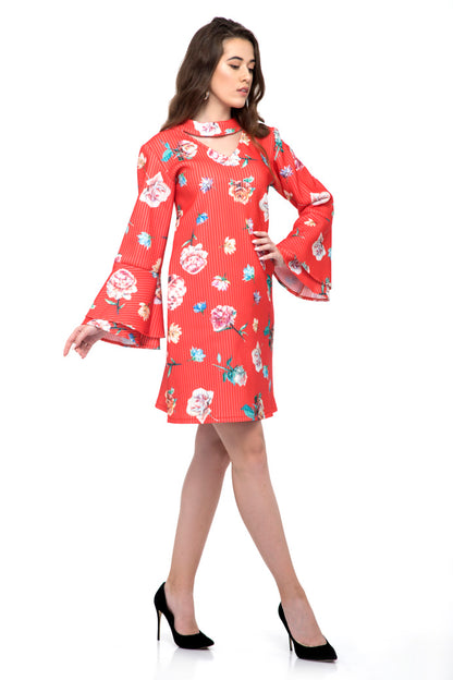 Full bell sleeve floral shift dress