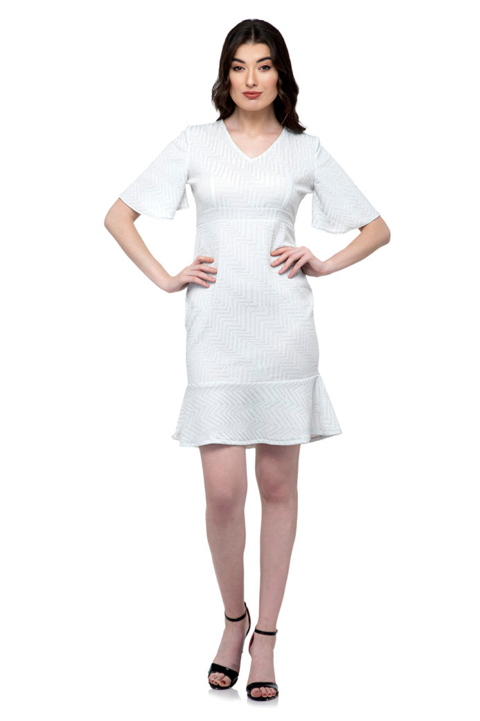 Silver ruffle sleeve one piece dress with ruffle hem