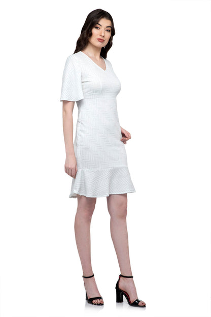 Silver ruffle sleeve one piece dress with ruffle hem