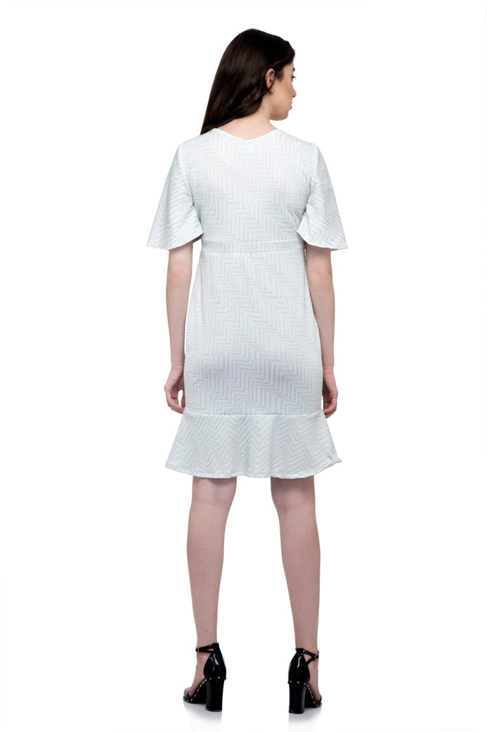 Silver ruffle sleeve one piece dress with ruffle hem