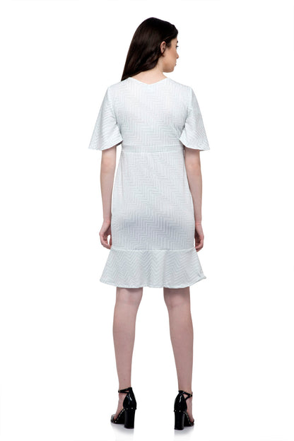 Silver ruffle sleeve one piece dress with ruffle hem