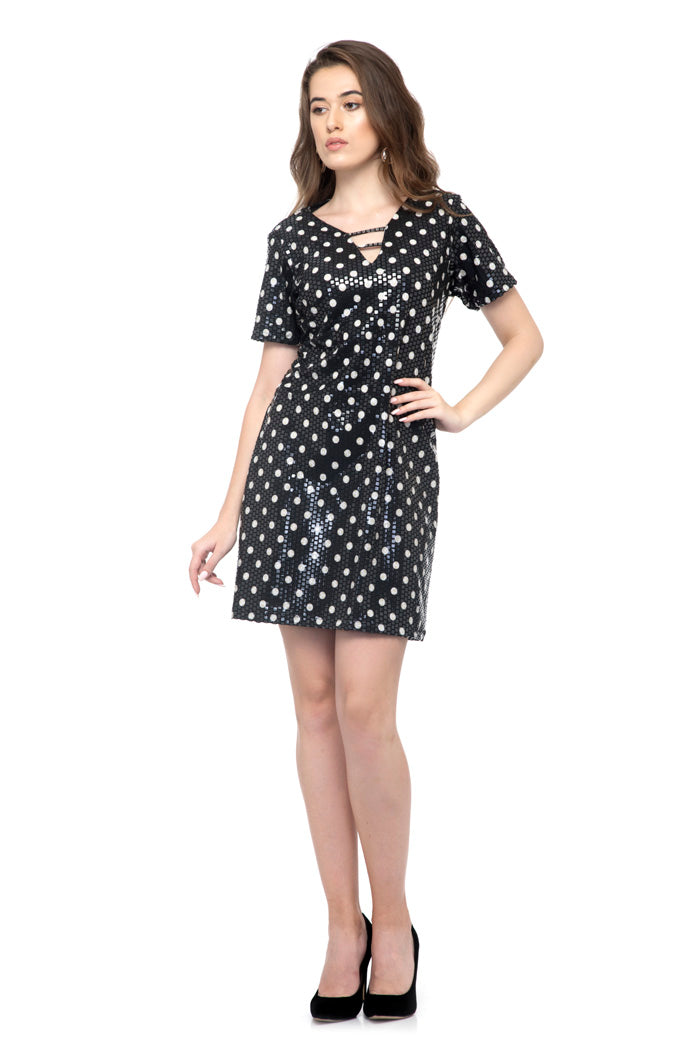 Metallic polka dot mini dress