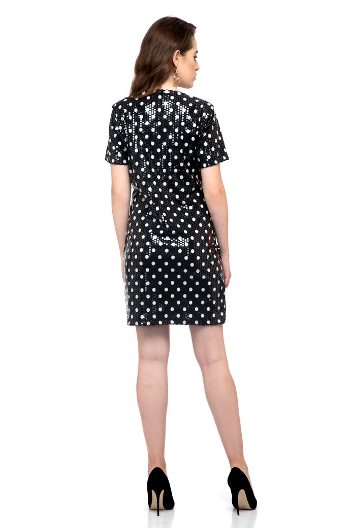 Metallic polka dot mini dress