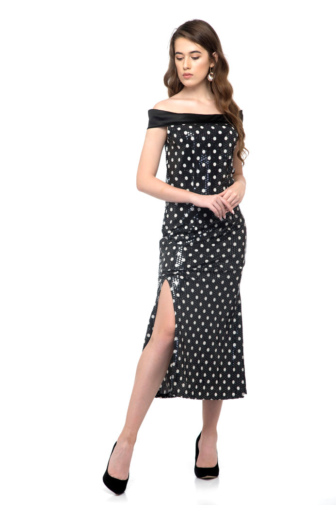 Off shoulder high slit Pencil Dress