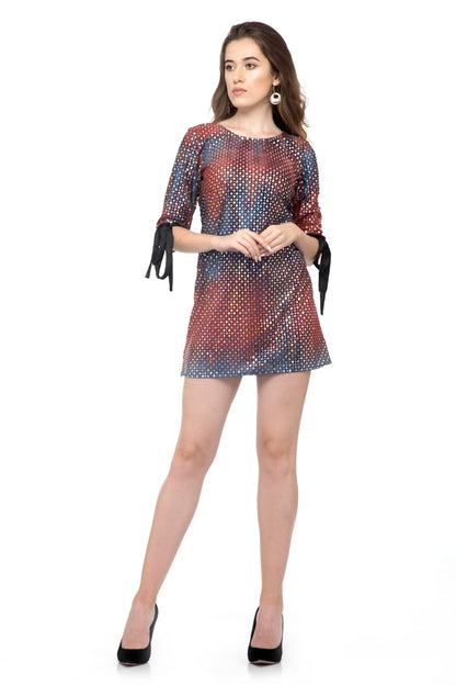 Knot Sleeve bright mini dress