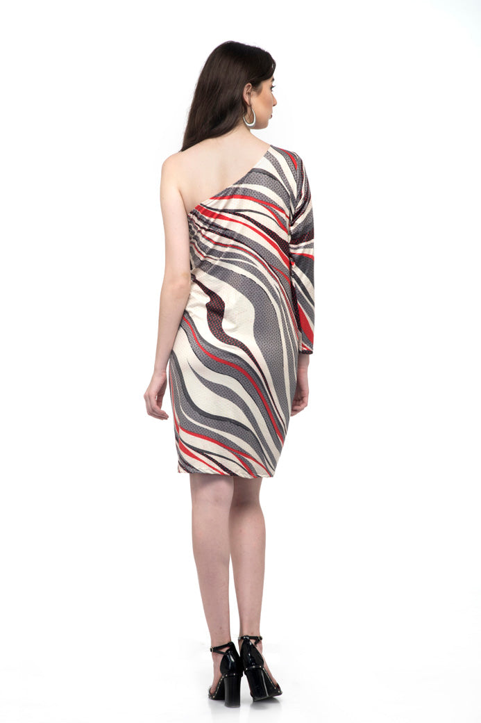 Printed one Sleeve one shoulder off dress