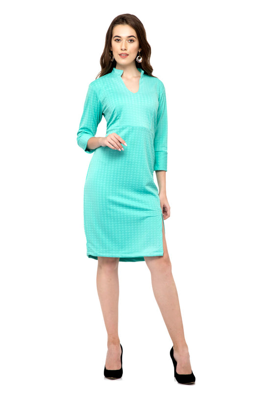 Half collar split midi dress