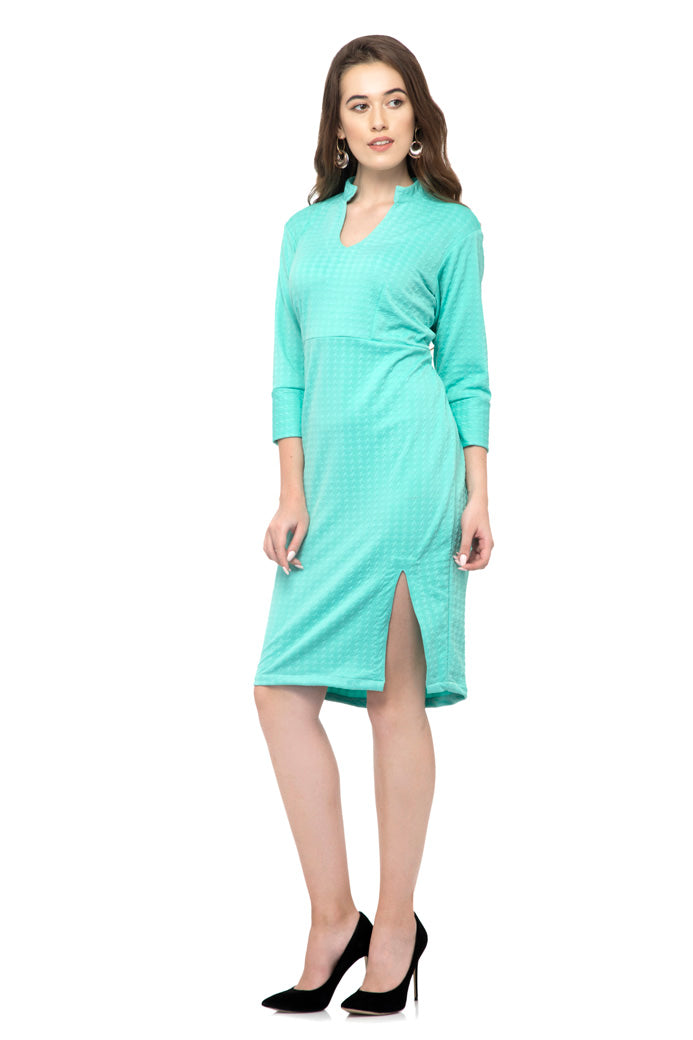 Half collar split midi dress