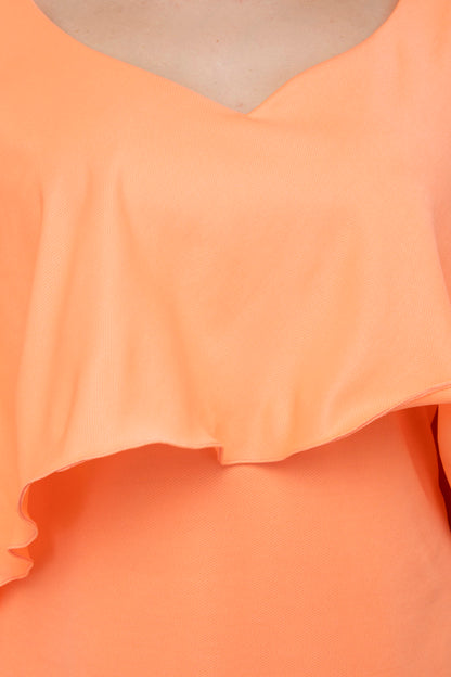 Ruffle sleeve peach color dress