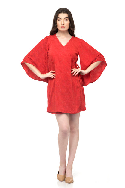 One side knot red kaftan sheer dress