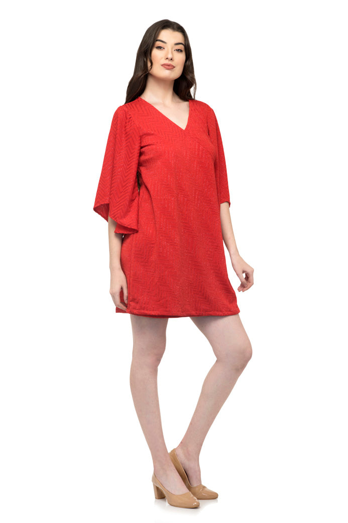 One side knot red kaftan sheer dress
