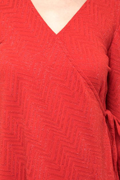 One side knot red kaftan sheer dress