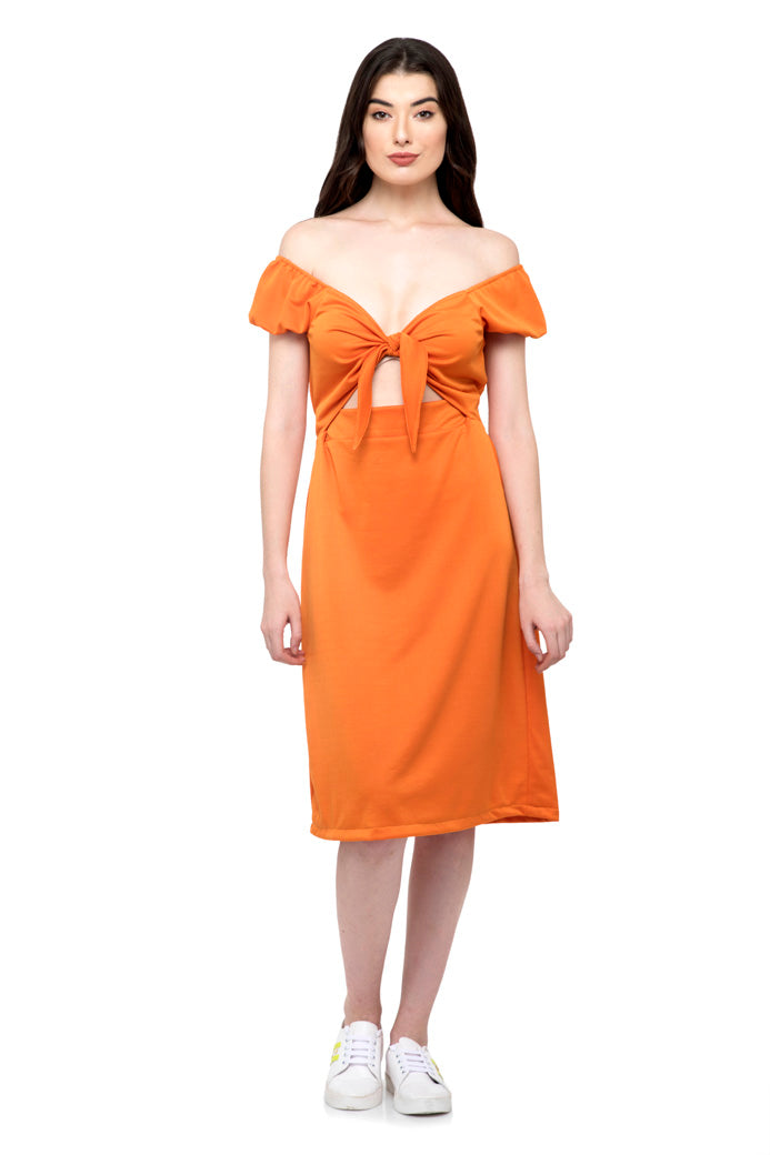Tie knot front off shoulder dress