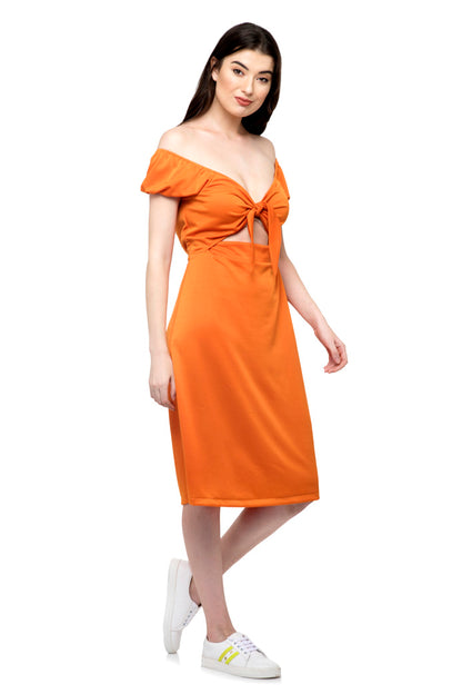 Tie knot front off shoulder dress