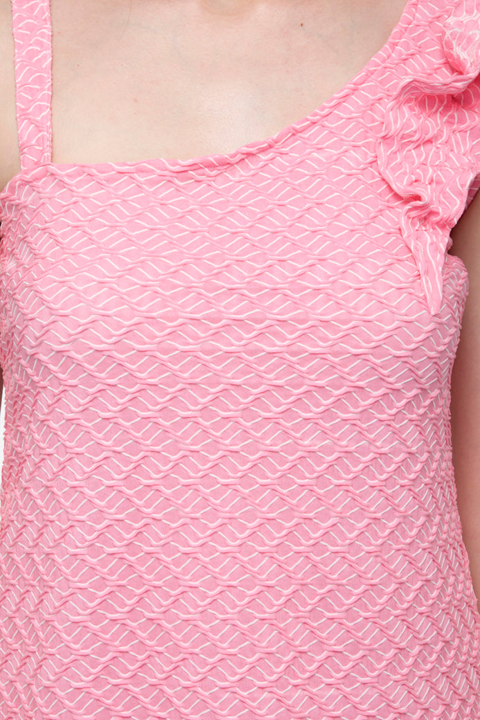 Baby pink one side ruffle trim dress