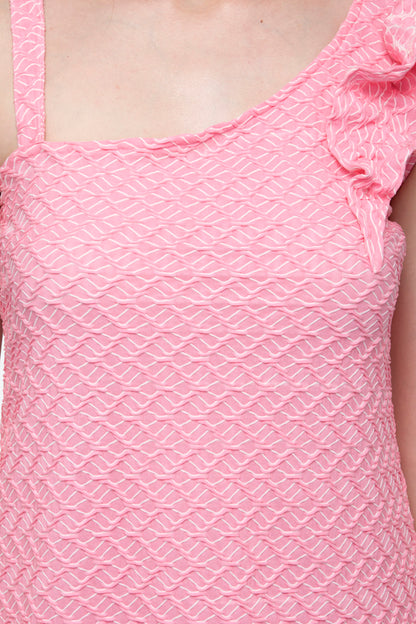 Baby pink one side ruffle trim dress