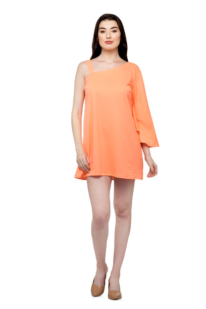 One side full ruffle one side strip sleeve mini dress