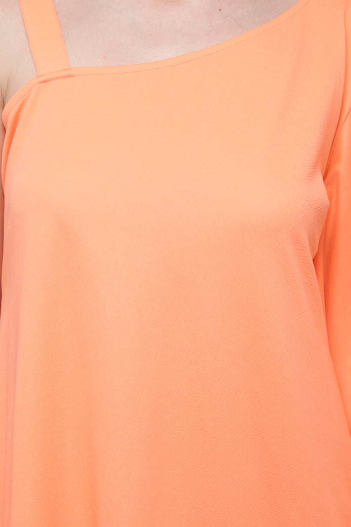 One side full ruffle one side strip sleeve mini dress