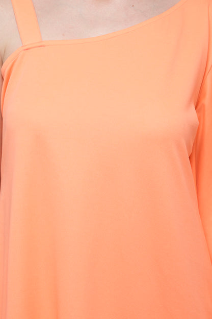 One side full ruffle one side strip sleeve mini dress