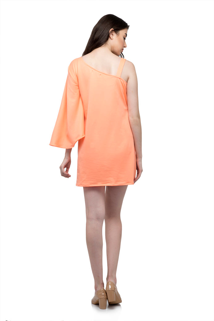 One side full ruffle one side strip sleeve mini dress
