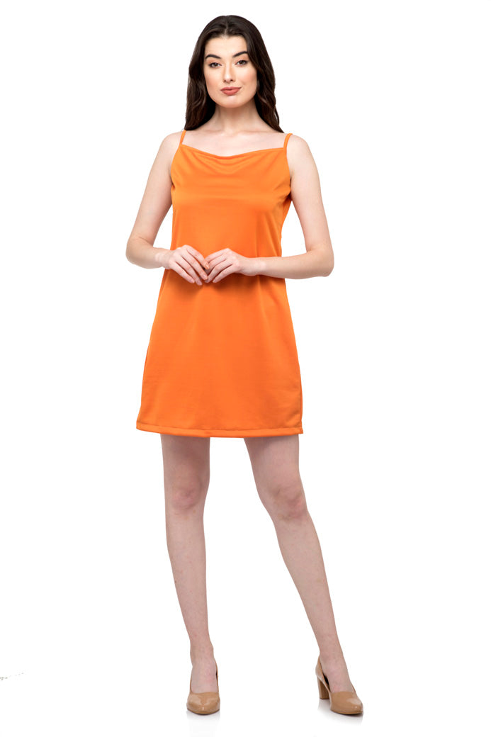 Orange plain striped cami spaghetti dress