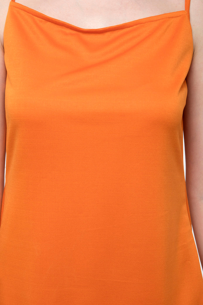 Orange plain striped cami spaghetti dress