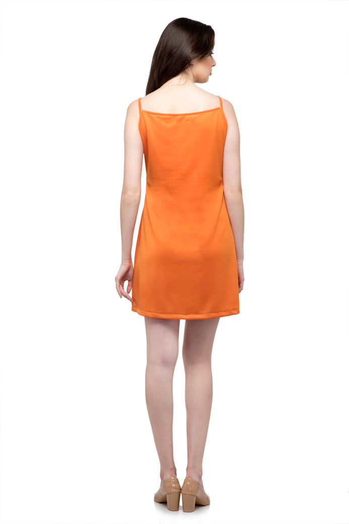 Orange plain striped cami spaghetti dress