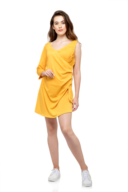 One sleeve wrap yellow dress