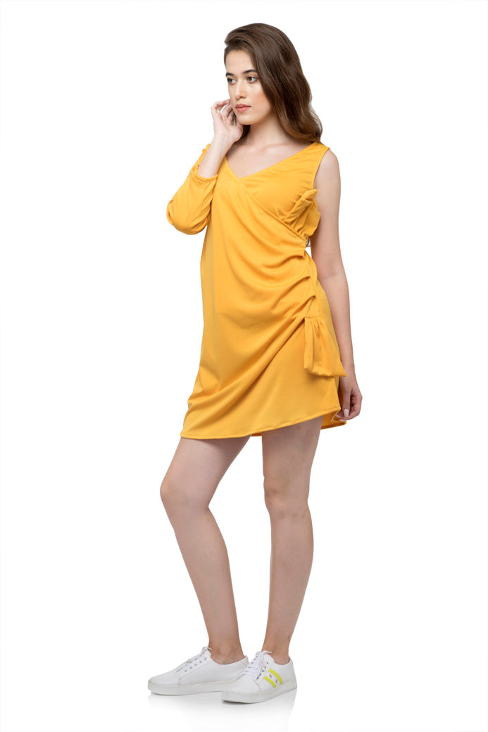 One sleeve wrap yellow dress