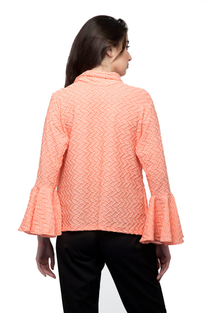 Neck Side Tie Knot Bell Sleeve Women Top