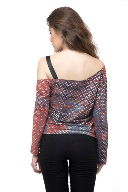 One Side Striped off Shoulder Bright Party Wear Top