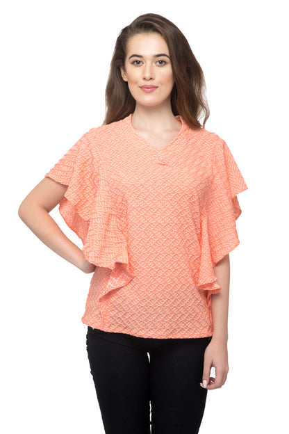 Peach Ruffle Sleeve Top
