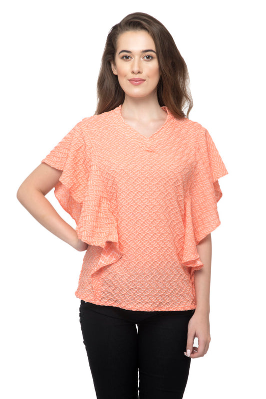 Peach Ruffle Sleeve Top