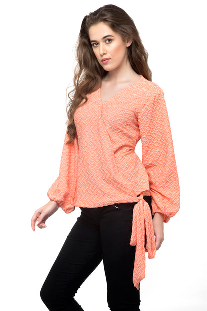 Peach Color Wrap Top