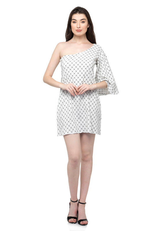 One Shoulder Ruffle Sleeve Romper Dress