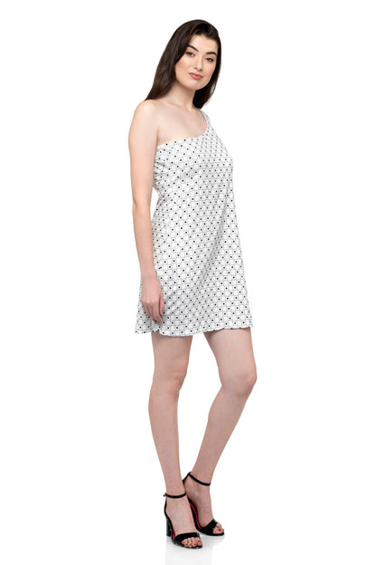 One Shoulder Ruffle Sleeve Romper Dress