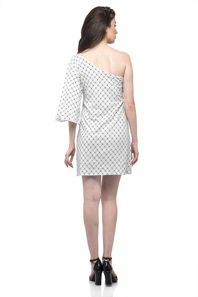 One Shoulder Ruffle Sleeve Romper Dress