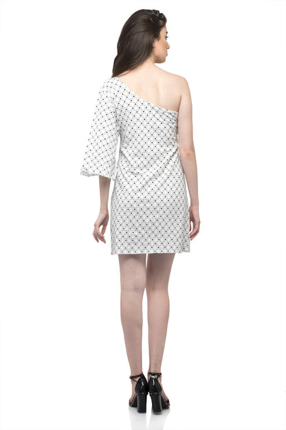 One Shoulder Ruffle Sleeve Romper Dress