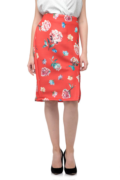 Flower Print Split Midi Skirt