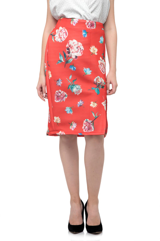 Flower Print Split Midi Skirt