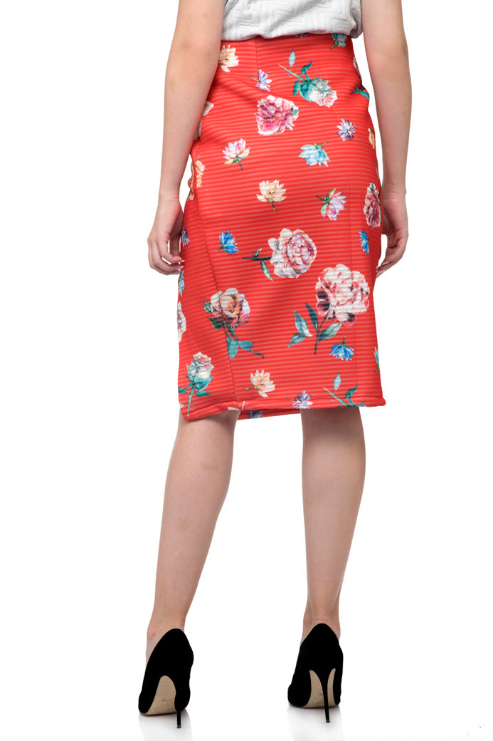 Flower Print Split Midi Skirt