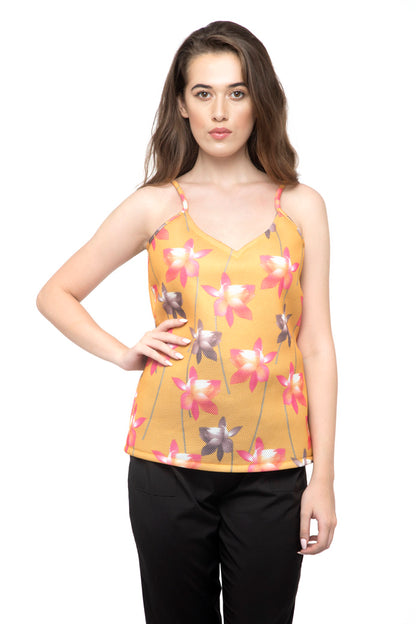 V-neck Striped Flowers Cami Top